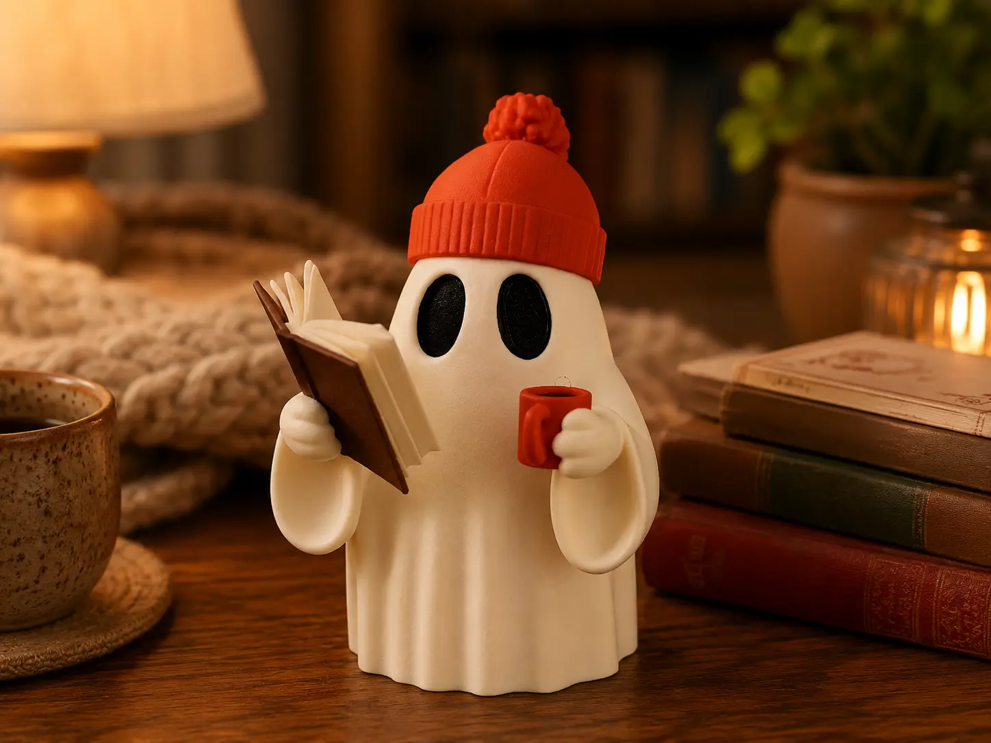 Cute Hipster Reading Ghost Halloween Ornament