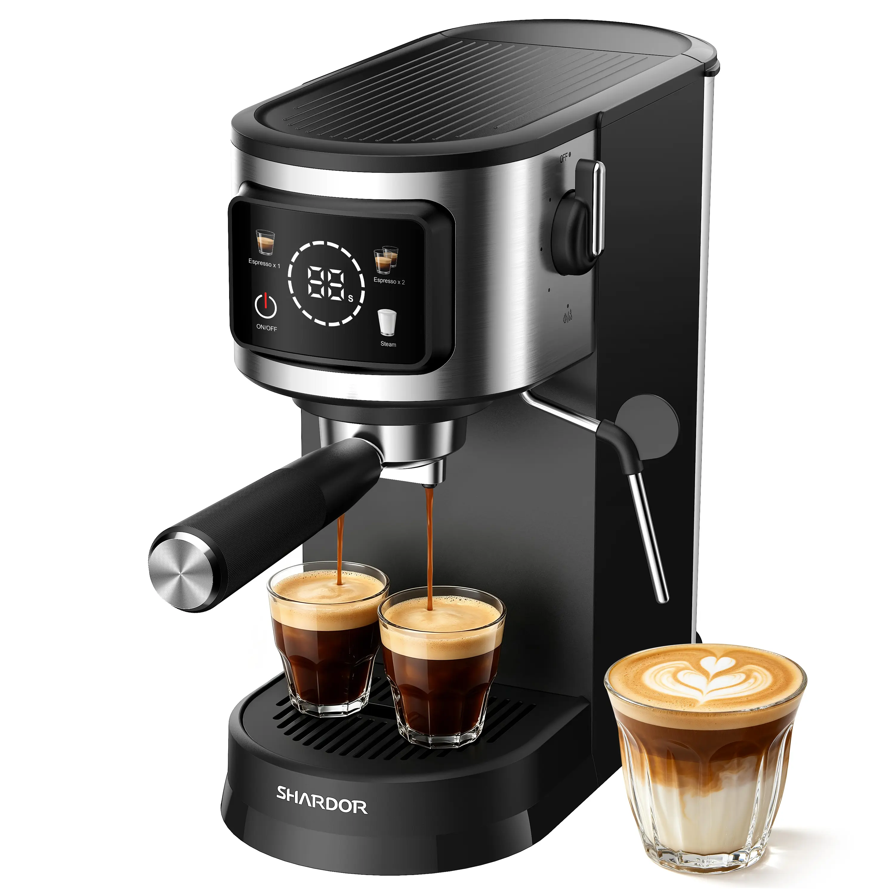 SHARDOR Espresso Machine with Milk Frother, LED Touchscreen, Black | 15 Bar, Expresso Machine with Single & Double Shots, Strong Steam Wand, 40.6oz Tank, 1550W, 12.20 x 5.91 x 11.5 in,BPA-Free tiktokshopbacktoschool