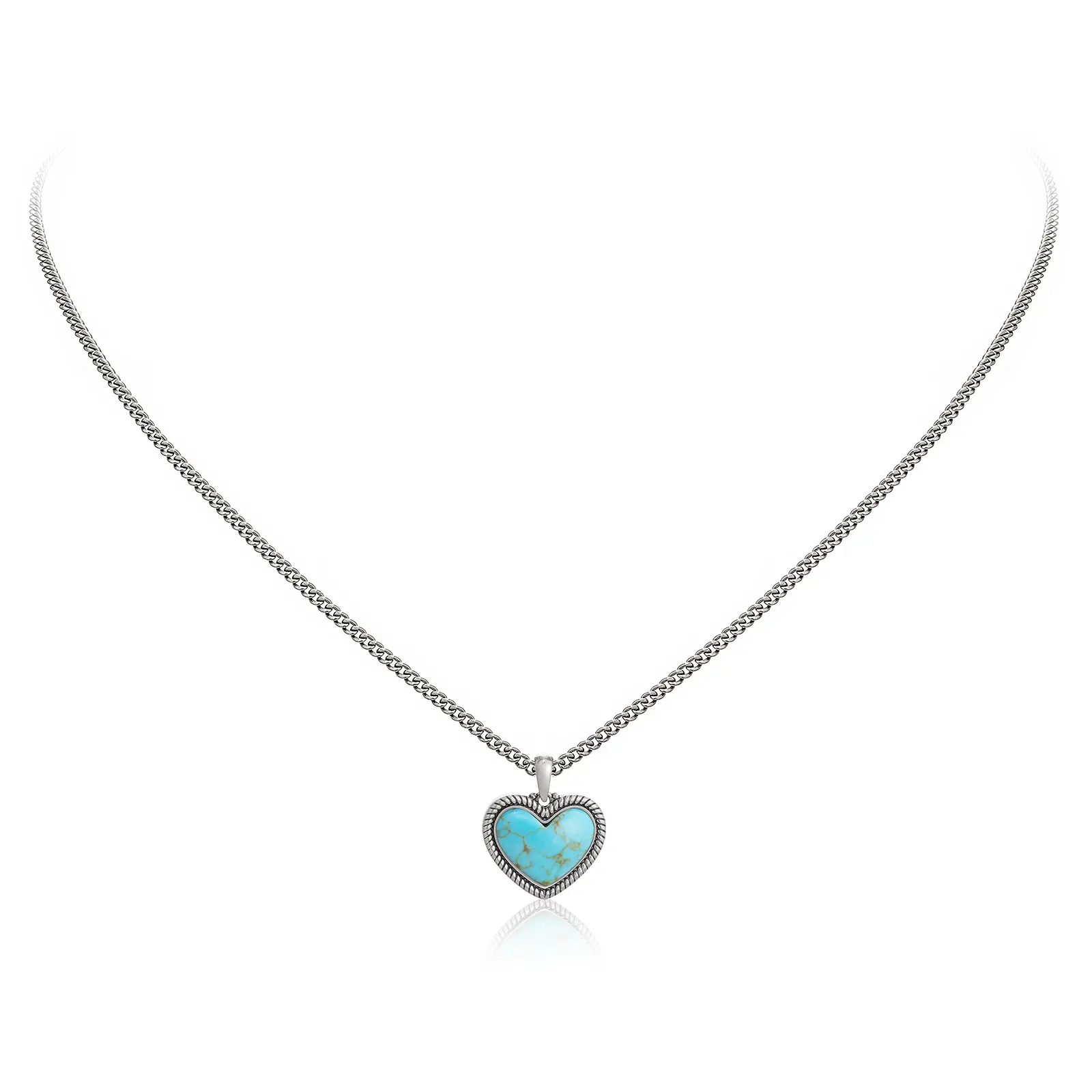 Wrangler Women's Silver-Plated Chain Heart Pendant Necklace - Copper Pendant, Teardrop Gemstone, Western Style Costume Jewelry Necklace, Daily Versatile Chain, Adaptable for Every Occasion, Ideal Gift for Women (Turquoise Option)