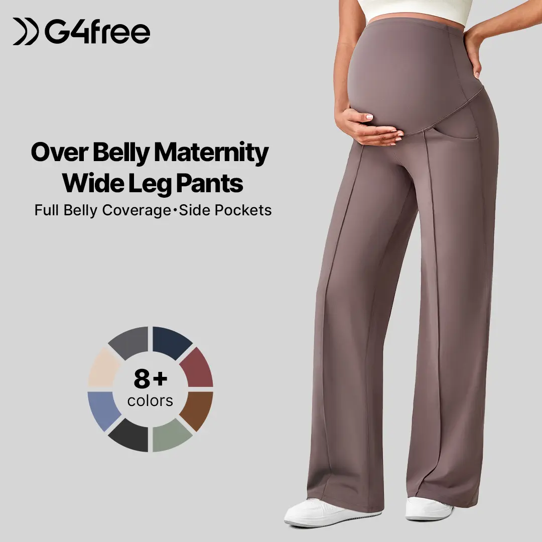 G4Free Maternity Dress Yoga Pants with Pockets Over The Belly Stretchy Work Slack Pregnancy Wide Leg Lounge Trousers Postpartum Outfits Soft Nursing Clothes