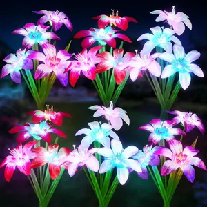 SummerVibes  2026 Upgraded Solar Lights Outdoor 6 Pack Solar Garden Lights with 24 Blooming Lily RGB Light, 7 Color Changing Waterproof Solar Flower Lights for Outside Yard, Patio Decor Gifts