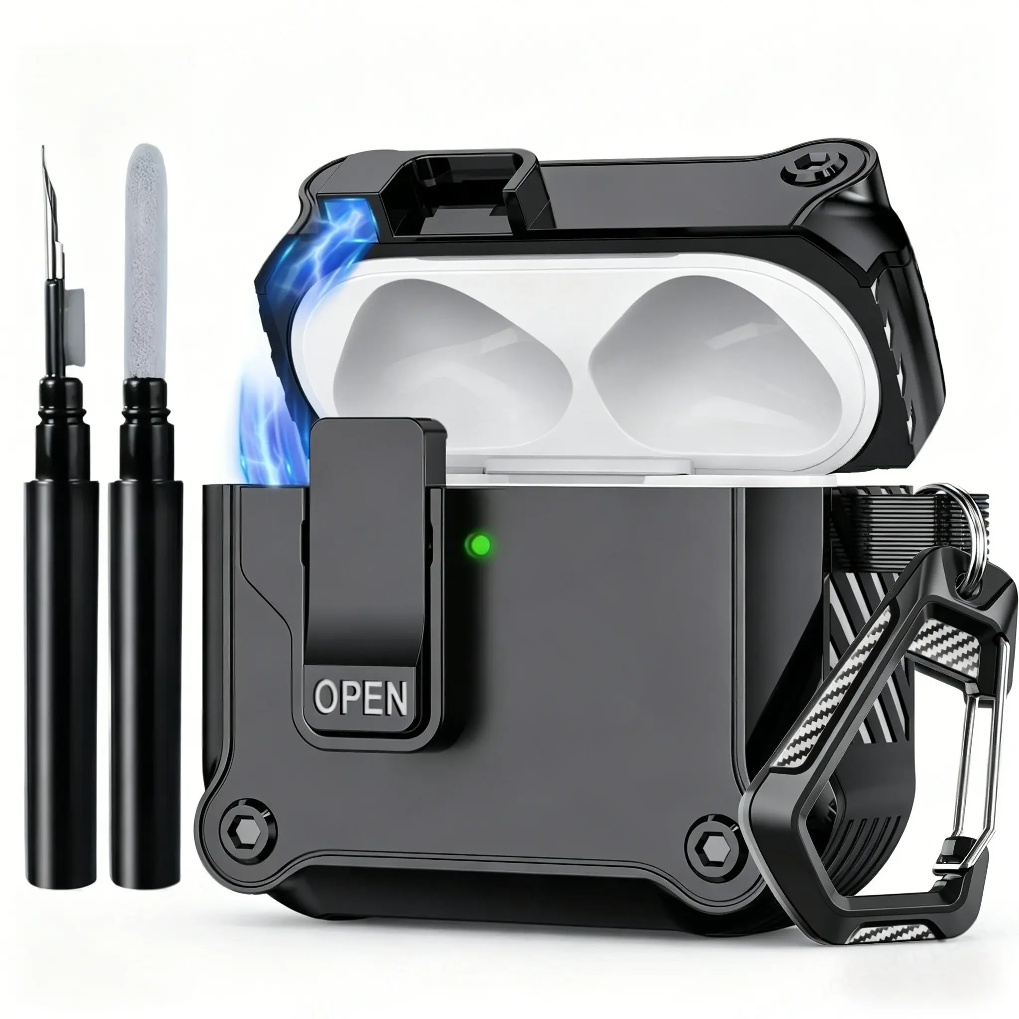 Automatic Switch Secure Lock Case for Apple AirPods, Shock-proof Hard Case with Durability, Compatible Fit for AirPods 1/2, 3rd Gen, Pro & Pro 2, Audio Protection, Earphone Protective Cover