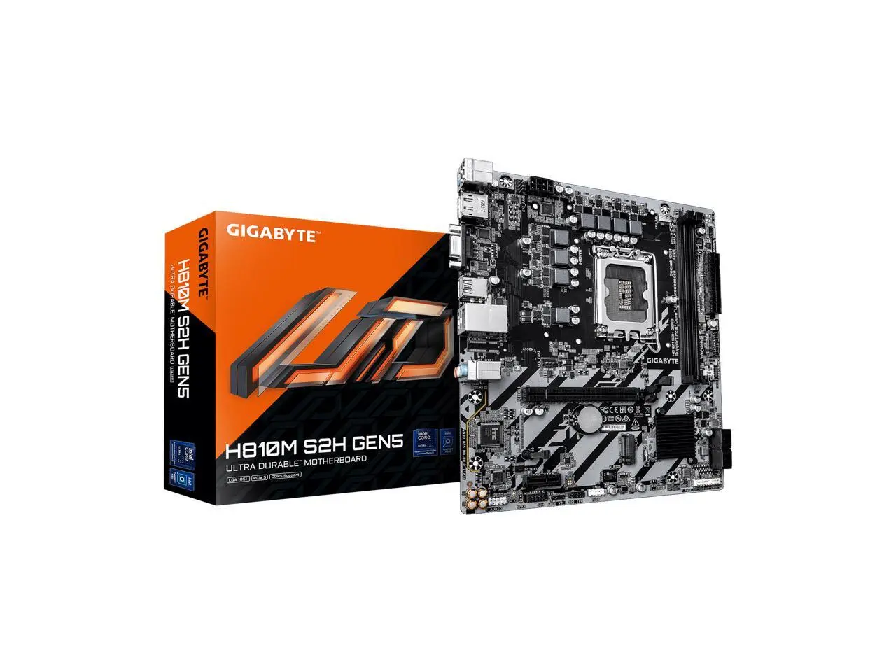 GIGABYTE H810M S2H GEN5 Intel LGA 1851 mATX Motherboard, Support Core Ultra (Series 2), DDR5, 4+1+2 Power Phase, PCIe 5.0 x16, 1x M.2, USB 3.2 Gen 1, Front USB-C 5Gb/s, GbE LAN, PCIe EZ-Latch