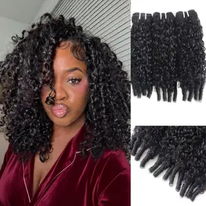 Burmese Curly  Human Hair 12 14 16 Inch 3  Wet and Wavy Human Hair Bundle Flip Over Quick Weave for Women Water Wave with Spiral Curly End Hair Extensions  Black