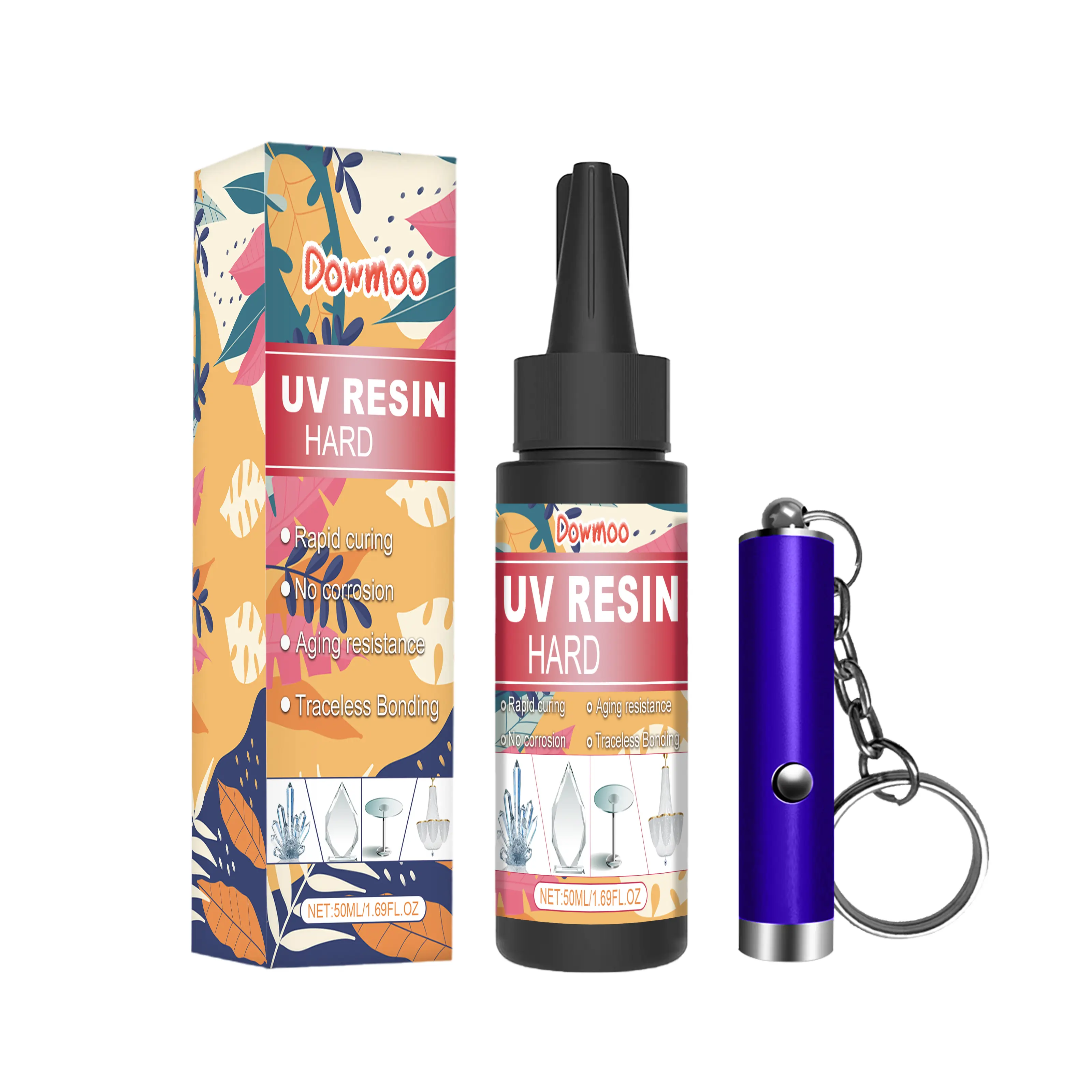 Dowmoo Resin-Based UV Light-Curable Liquid Epoxy Resin Glue - Rapid-Curing, Waterproof, Durable, Odorless, High-Transparent Crystal Drop Glue for Handmade Crafts Enthusiasts, Home Decor Supplies