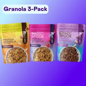 Magic Spoon Protein Granola Variety Pack of 3, High Fiber Breakfast Food, Grain-Free, Gluten-Free Muesli Oatmeal - Peanut Butter, Mixed Berry, Dark Chocolate Almond