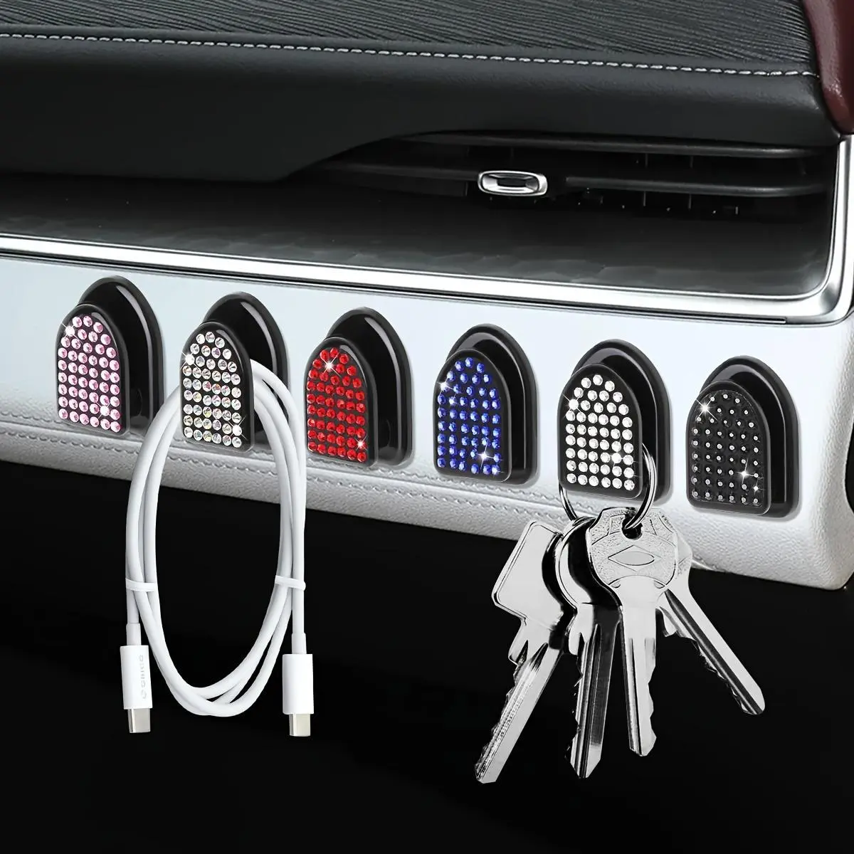 Car hanger, a multi-functional rear storage device for seat suspension, self-adhesive wall hanger, used for hanging keys, masks, headphones and cables, Car Backseat Organizer, Car Organizers, Car Organization Supplies, Car Organization Accessories