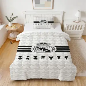 Real Madrid CF Comforter Set (2/3 Piece, Includes 1 Comforter + 1/2 Pillowcases), Multiple Logo & Trophy Designs Available, Football Soccer Team Bedding Set for Teens, Adults & Fans, Bedroom Decor