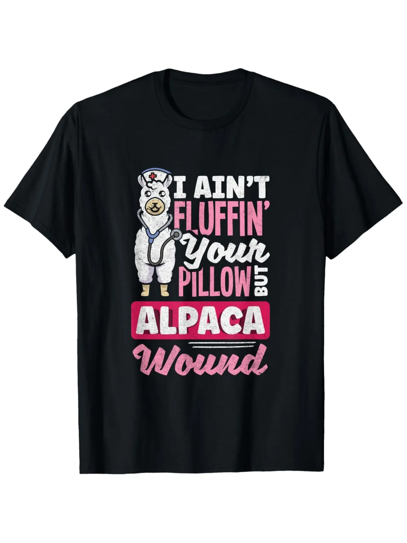 Funny Alpaca Wound Care Nurse T-Shirt _I Ain'T Flu unisex soft cotton short sleeve t shirt, vintage graphic casual tee for men women teens, perfect birthday holiday gift for camping travel gym daily street  wear
