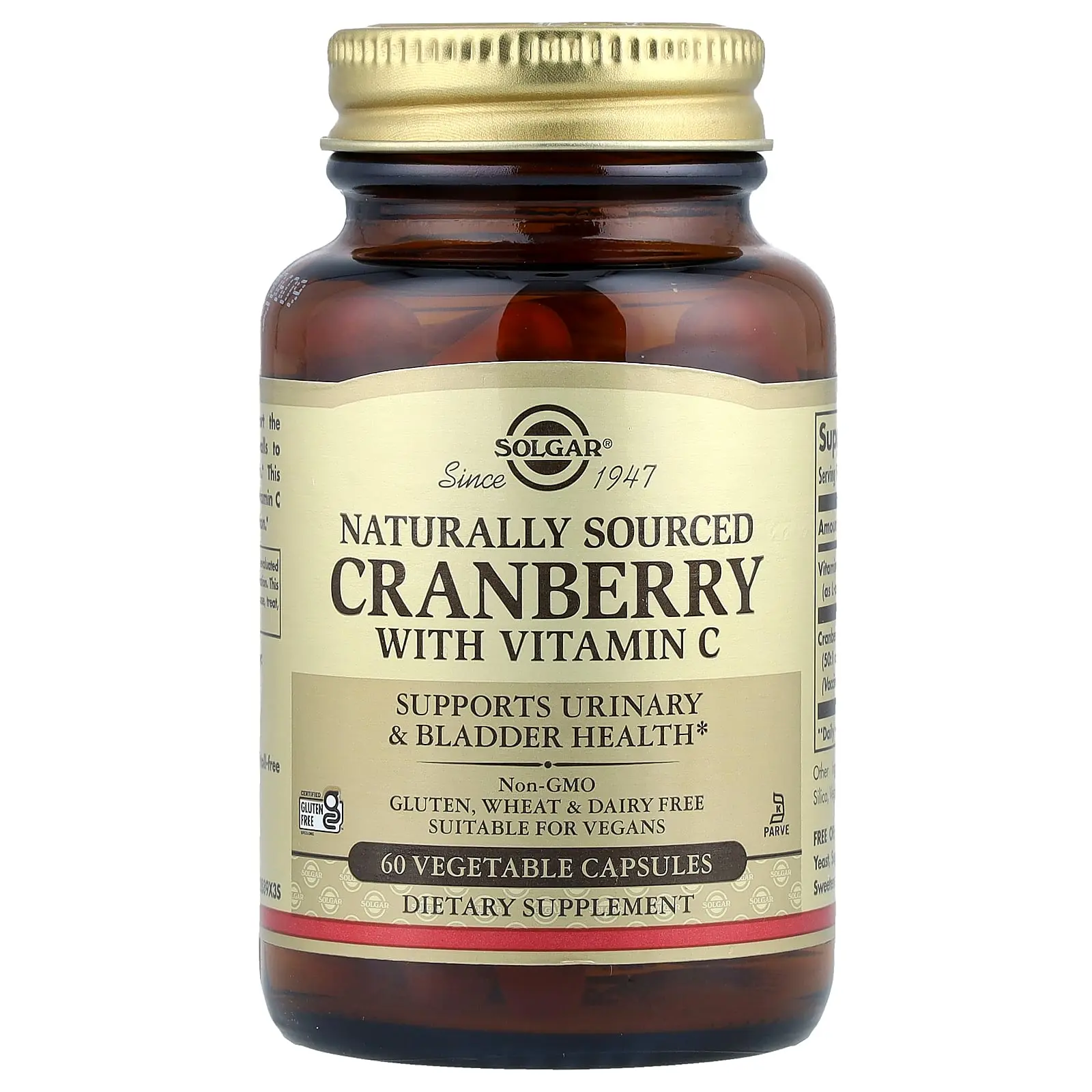 Solgar Cranberry with Vitamin C, Naturally Sourced, 60 Vegetable Capsules
