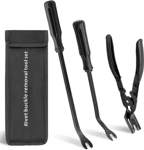 3 PCS Clip Removal Tool, Clip Pliers Fastener Remover, Car Trim Rivet Removal Pry Tool for Automotive Door Panel, Upholstery, Dashboard Black