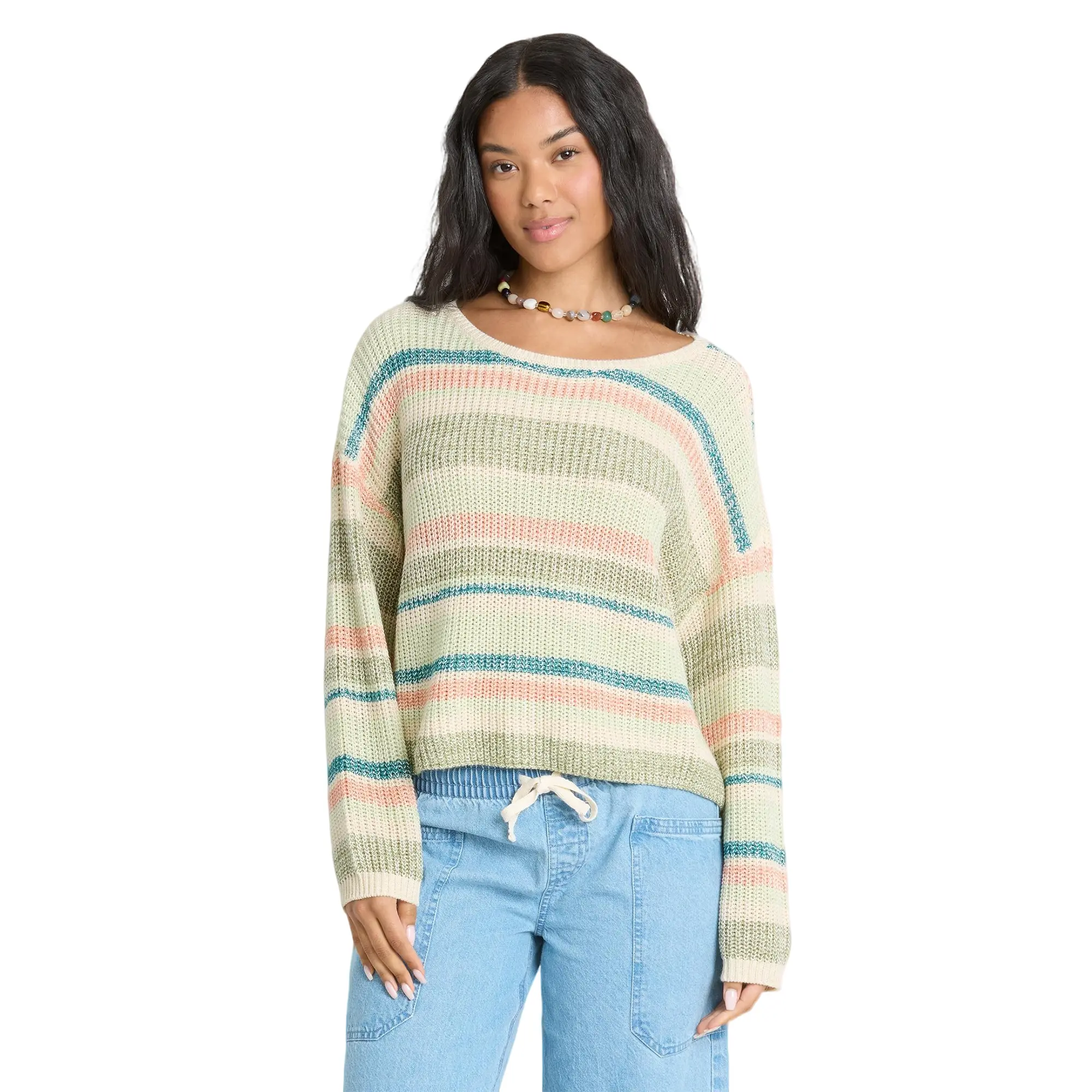 BILLABONG Lit Light Crewneck Sweater, Women’s Lightweight Knit Pullover, Boxy Fit Long Sleeve Top with Wide Neckline, Casual Fall and Spring Layering Sweater for Travel and Everyday Wear
