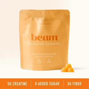 Beam Orange Creatine Gummies, 30 servings/pouch(120 total gummies), 5g Creatine + 5g Fiber per Serving for Muscle & Brain Support