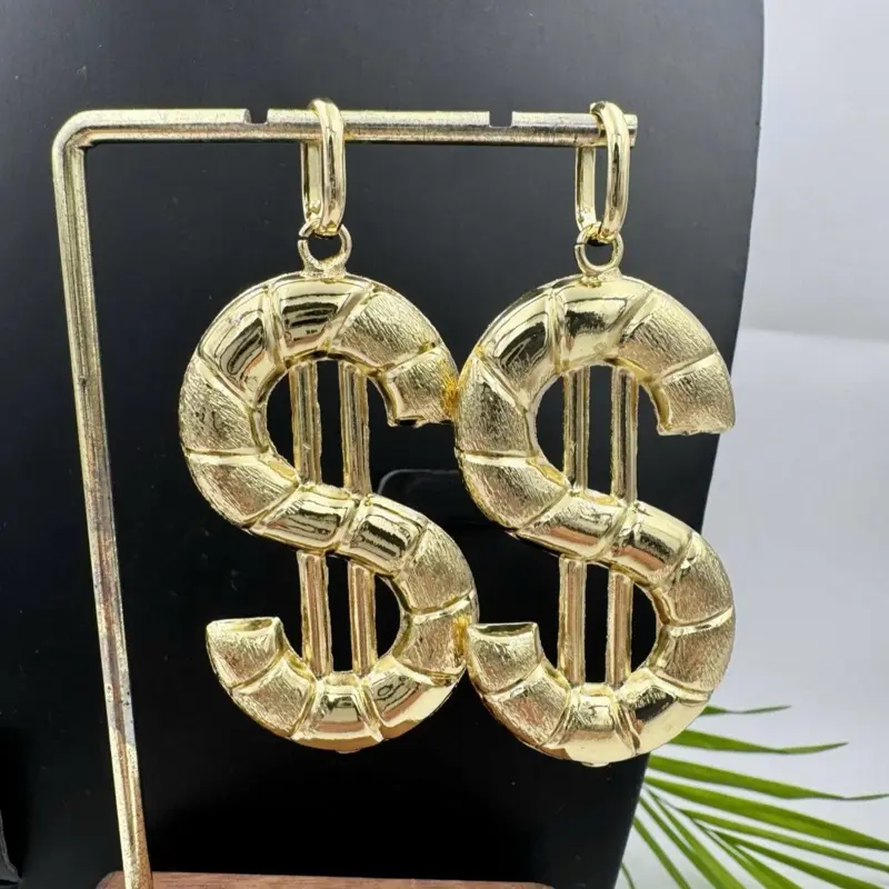 Gold Dollar Sign Earrings and Pendants Set for Stylish Accessories