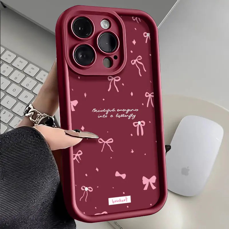Pink bow cute Phone cases Case Compatible with For iPhone 17 Pro Max 16 16e 15 14 Plus 13 12 Mini 11 Air X XS Pattern TPU Lens Protection Durable Soft Cover Gift 2D printing Smartphone Cellphone, Accessories, Casing