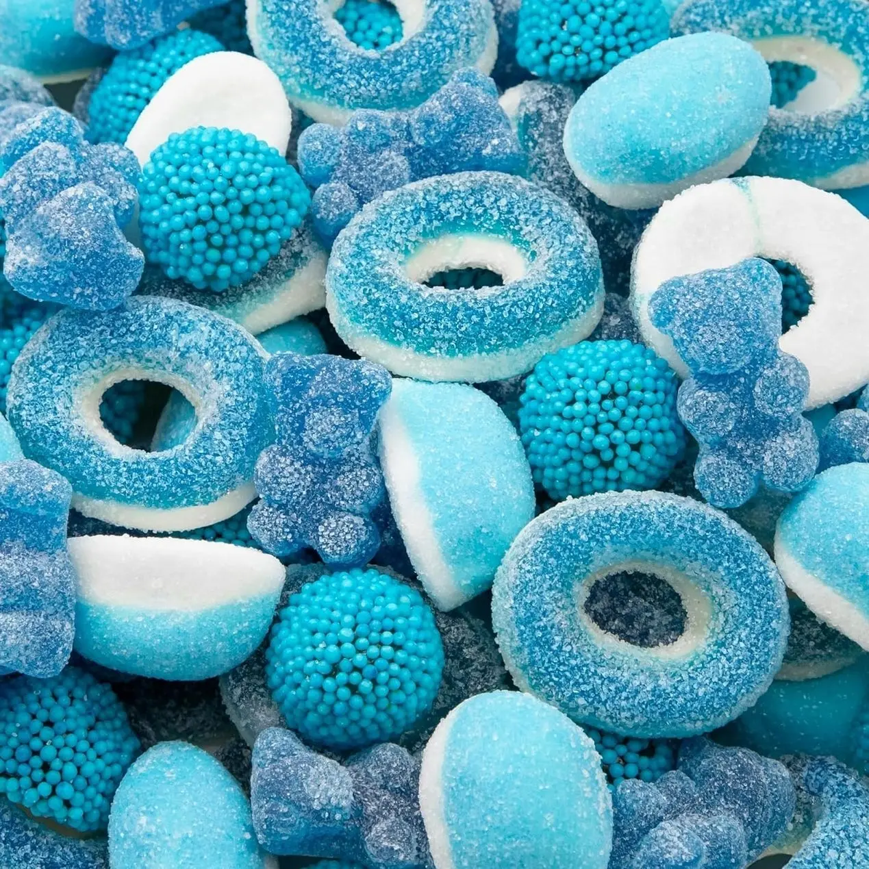 Blue Candy Mix | 1-Pound Bag | Blue Raspberry Candy | Sweet & Sour Gummies for Gender Reveal | Baby Shower Party Favors for Boy | Gummi Bears, Nonpareil Berries, Gummy Rings & Puffs