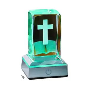 Cross and Bible Laser-engraved Inside USB Night Light, Touch-Changing Colorful Design, Customizable Glow, 5W, 14cm Length, 9.00cm Width