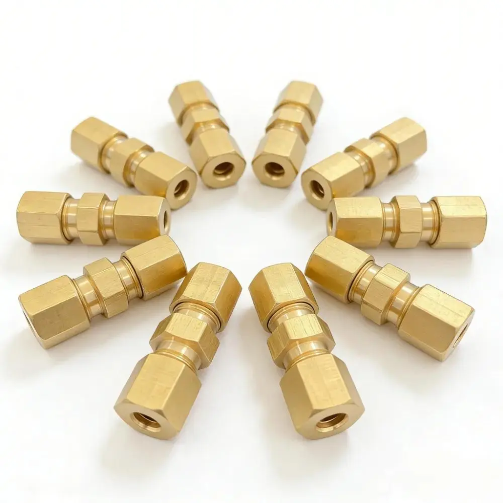 10 Piece Set 3/16 Inch Brass Compression Straight Coupler, Ideal for Plumbing, Hvac, Pneumatic, Hydraulic Pipe Connections, Pipe Fittings, Couplings
