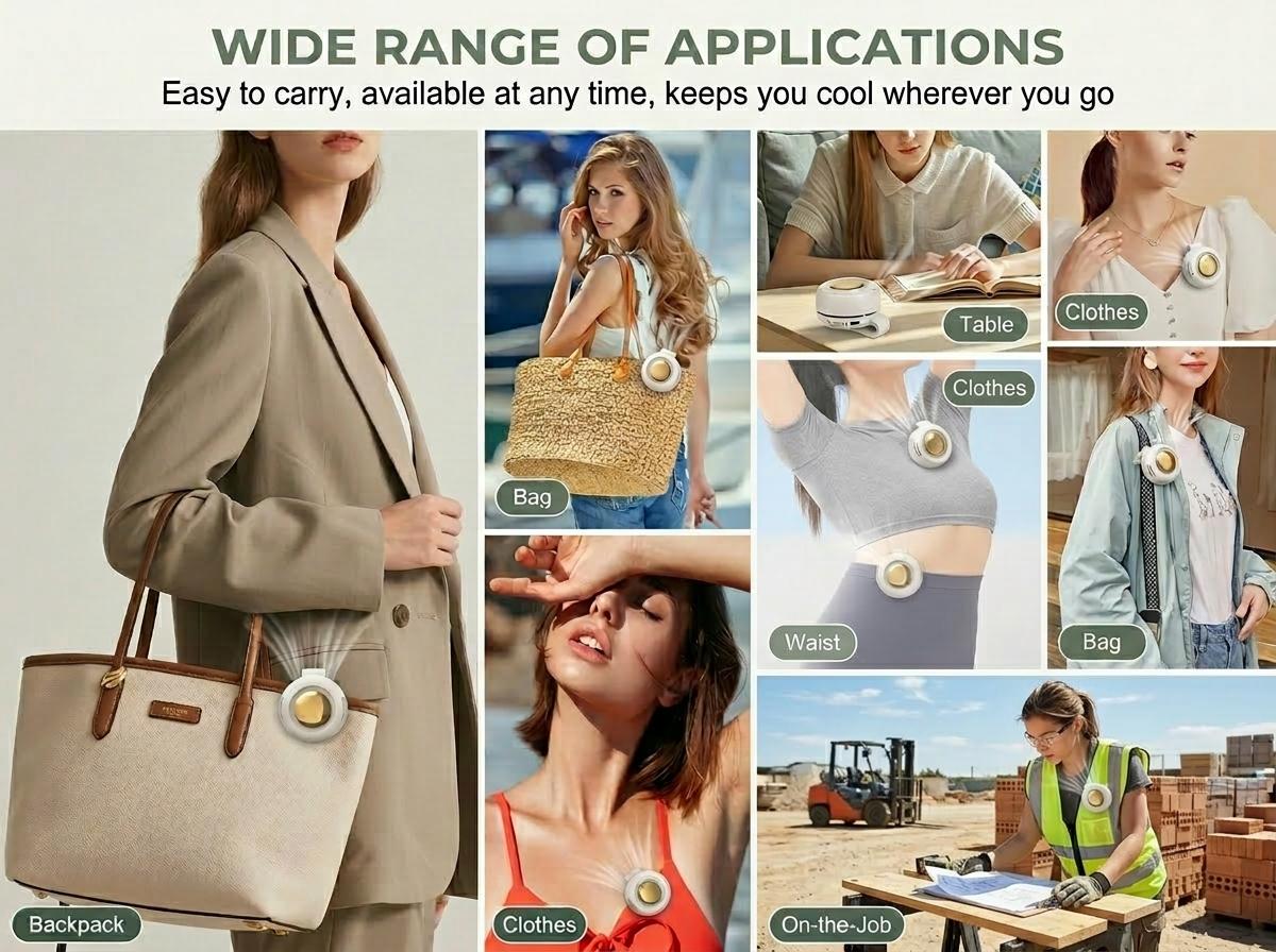 Portable Silent Mini Bladeless Electric Fan - Rechargeable 3-Speed Suspended Waist Fan with Rotating Body, Phone Cooling & Handheld Turbo, Summer Travel Essential Portable Silent Mini Bladeless Electric Fan - Rechargeable 3-Speed Suspended Waist Fan with Rotating Body, Phone Cooling & Handheld Turbo, Summer Travel Essential