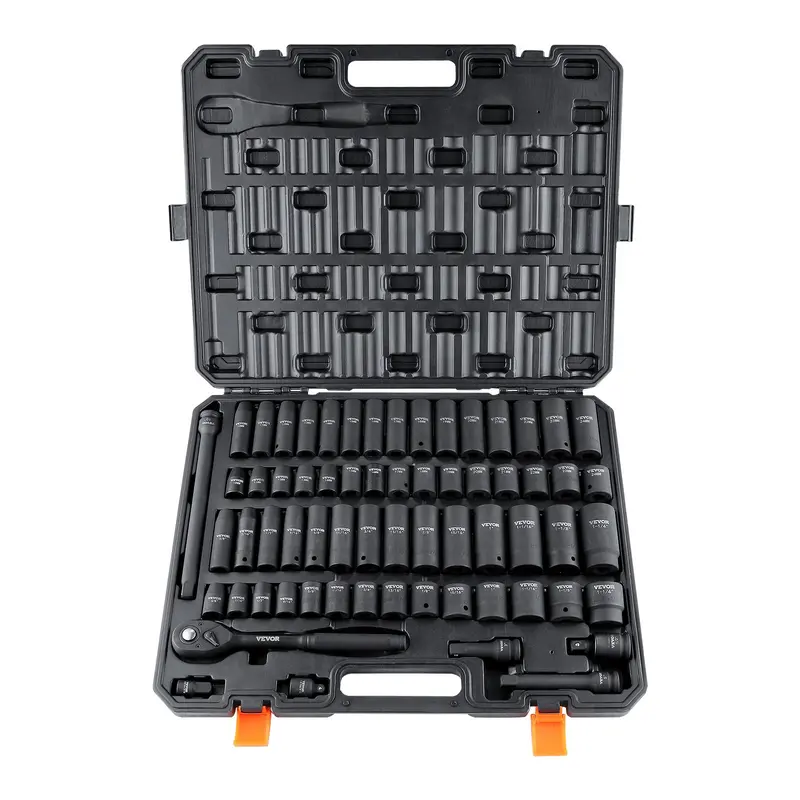 VEVOR 1/2" Drive Impact Socket Set, TikTokShopBlackFriday, 65 Piece Socket Set SAE 3/8" to 1-1/4" and Metric 10-24mm, 6 Point Cr-V Alloy Steel for Auto Repair, Rugged Construction, Easy-to-Read Size Markings, Storage Case Heavy Duty
