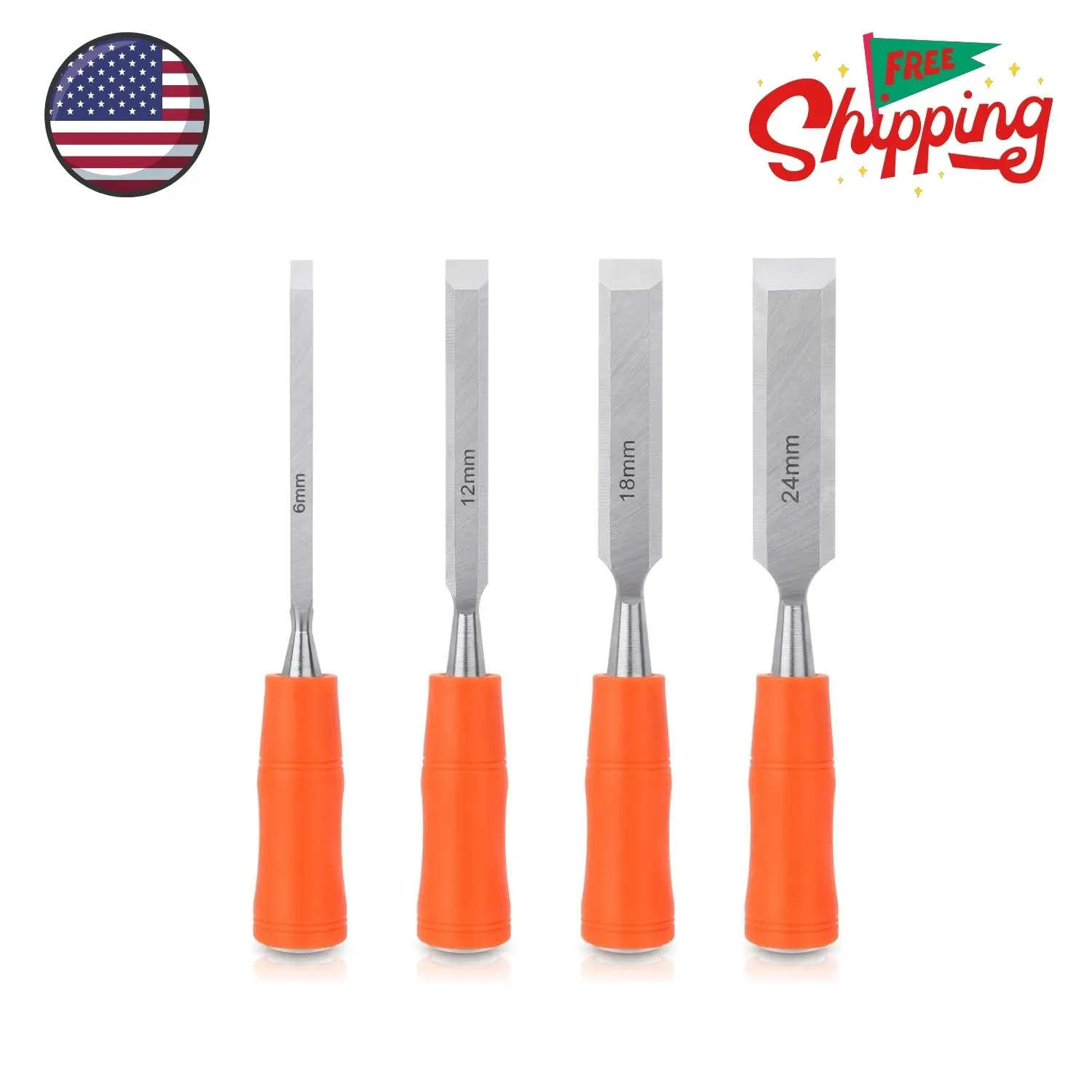 4 Piece Wood Chisel Sets Woodworking Tools Set 6mm, 12mm, 18mm, 24mm