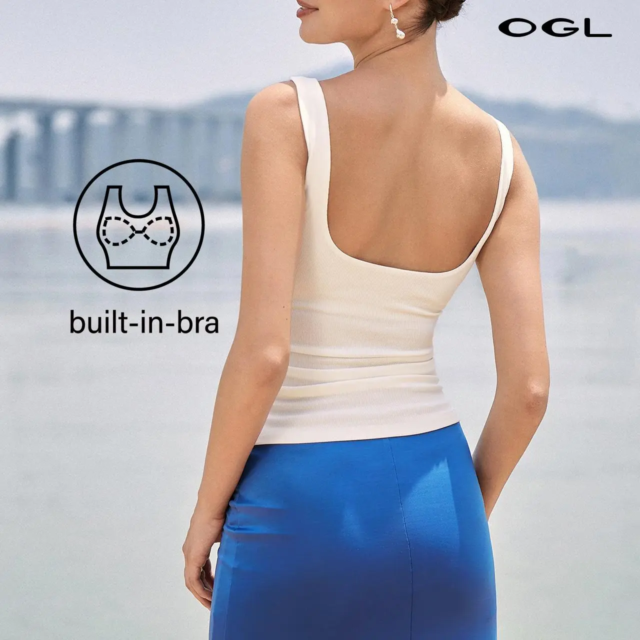 OGL Women's Boatneck Open-Back Brami Tank Top - Built-In Bra, Sleeveless halter top, Breathable Basic Women's Clothes, Cute Tops - Ideal for Spring Travel & Summer Wear