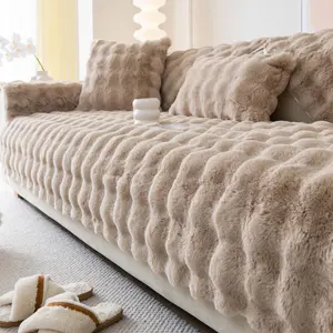 1 Pc Luxury Plush Sofa Cover Pad, Pet-Friendly Washable Furniture Slipcover,Fluffy Wave Pattern Universal Sofa Protector, Thick Warm Non-Slip Sofa Blanket,  Soft Couch Cushion Mat for Armchair/Loveseat/Sectional/3-Seater Sofa