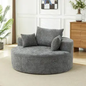 55'L Chenille Sponge Single Sofa,No Assembly Required,Fluffy Modern Sleeper Chair for Living Room, Bedroom, Lounge and Projection Room（Grey）