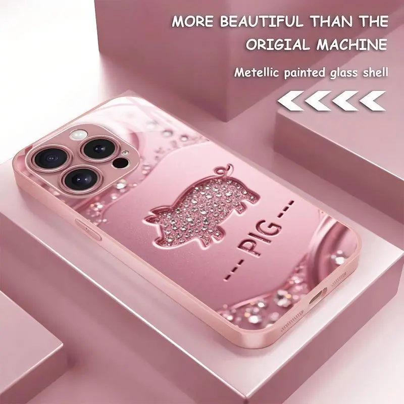 Unique Zodiac Pig Design Pink Metallic Texture Phone Case, Suitable for iPhone 17/17Pro/17ProMax/17Air/16/16Pro/16ProMax/16Plus/15/15Plus/15Pro/15Promax,14/14Plus/14Pro/14Promax,13/13Pro/13ProMax,12/12Pro/12ProMax,11/11Pro/11ProMax,XR/Xs/XsMax-- Shockproo