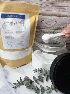 Natural Laundry Soap - Eucalyptus & Mint Scent, 2lb Bag for 80 Loads, Zero Plastic Waste, HE & Septic Safe, Handcrafted for Sensitive Skin