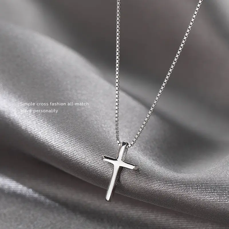 FashionUS - 925 Sterling Silver Cross Pendants Female Necklaces Women Luxury Quality Jewelry Exquisite Elegant Charms Accessories Argent 925