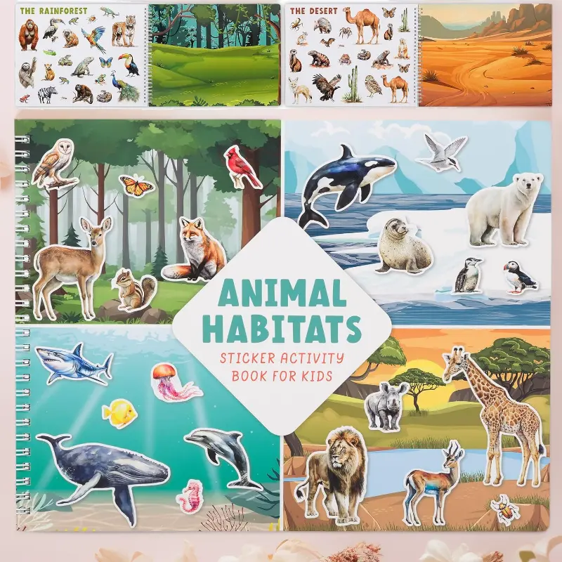 Kids' Fun Sticker & Coloring Activity Book for 2-8 Years, 12 Themes, Animal Pages, All Seasons Educational Arts & Crafts Toy, No Mess Travel Toy for Boys & Girls