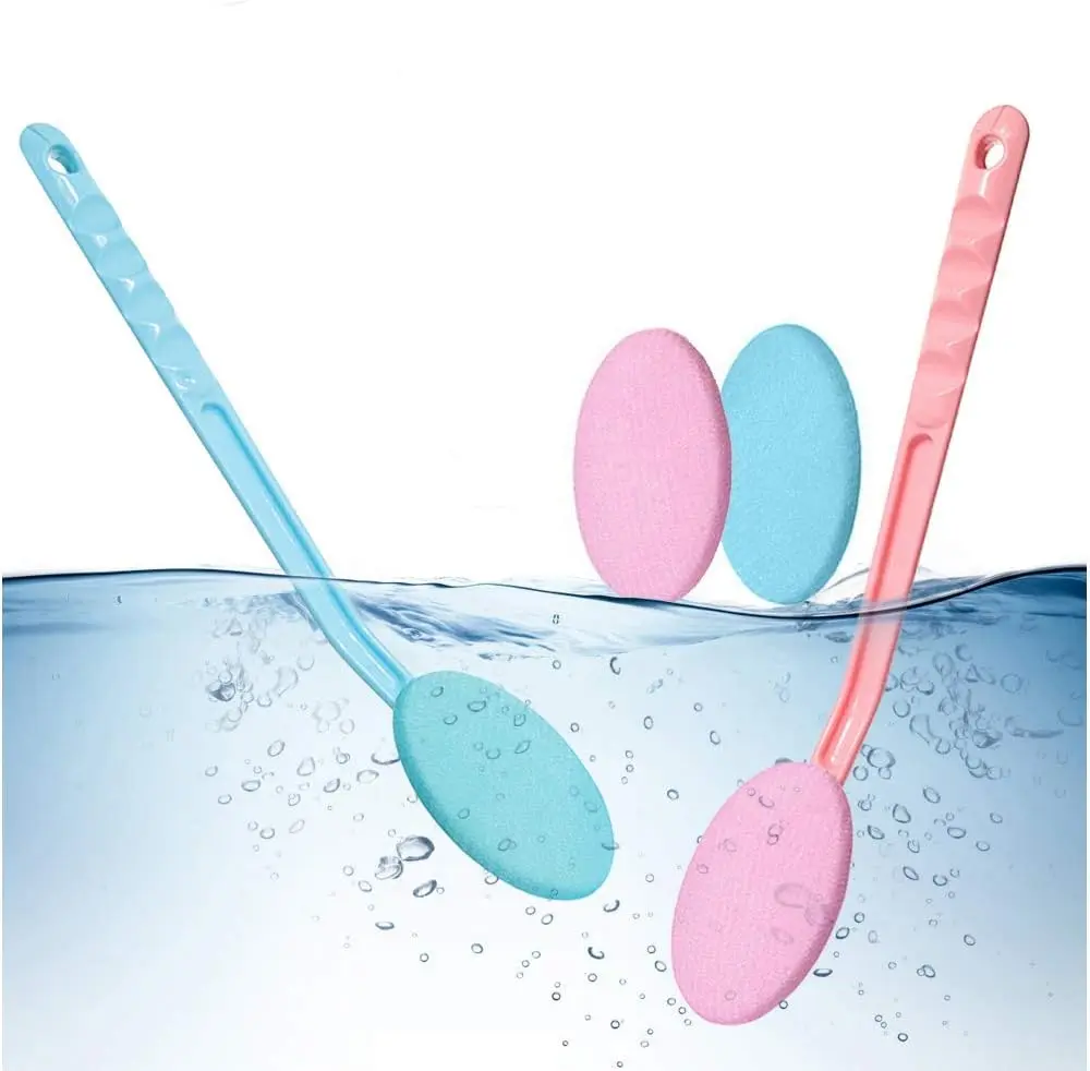 Eyxformula 2 Pcs Long Handle Back Lotion Applicator with 2 Replacement Pads - For Self-Tanning, Sunscreen, Cream, Moisturizer - Easy Reach for Back, Ft, Hard-to-Reach Areas, African Net Sponges