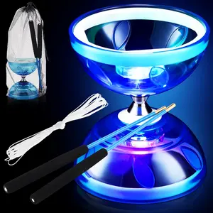 Chinese Yoyo LED Diabolo Set Includes Colorful Diabolo Toy Light up Professional Yoyo with 2 Pieces Sticks, 1 Piece String, 1 Net Bag for Fun(Blue)
