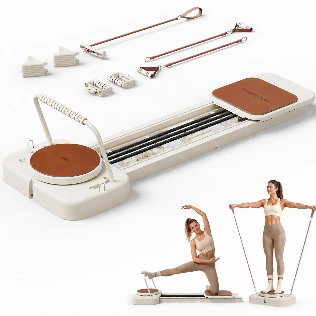 FED Fitness PF1 Pilates Reformer Machine with Extended Slide Rail,Full Body Core Training Equipment with Twisting Board,Flexibility and Balance Training