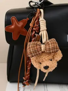 Cute Puppy Keyring Bow Dog Face Bag Purse Charm-Dog Keychain with Bow Tie, Keychain For Bags, Keychain Kawaii, Dog Star Ornament,Beaded Accents Handmade Braided Rope Keyring,Cute Puppy Dog Pendant Charms Handbag Backpack Accessory for Pet Lovers Woman