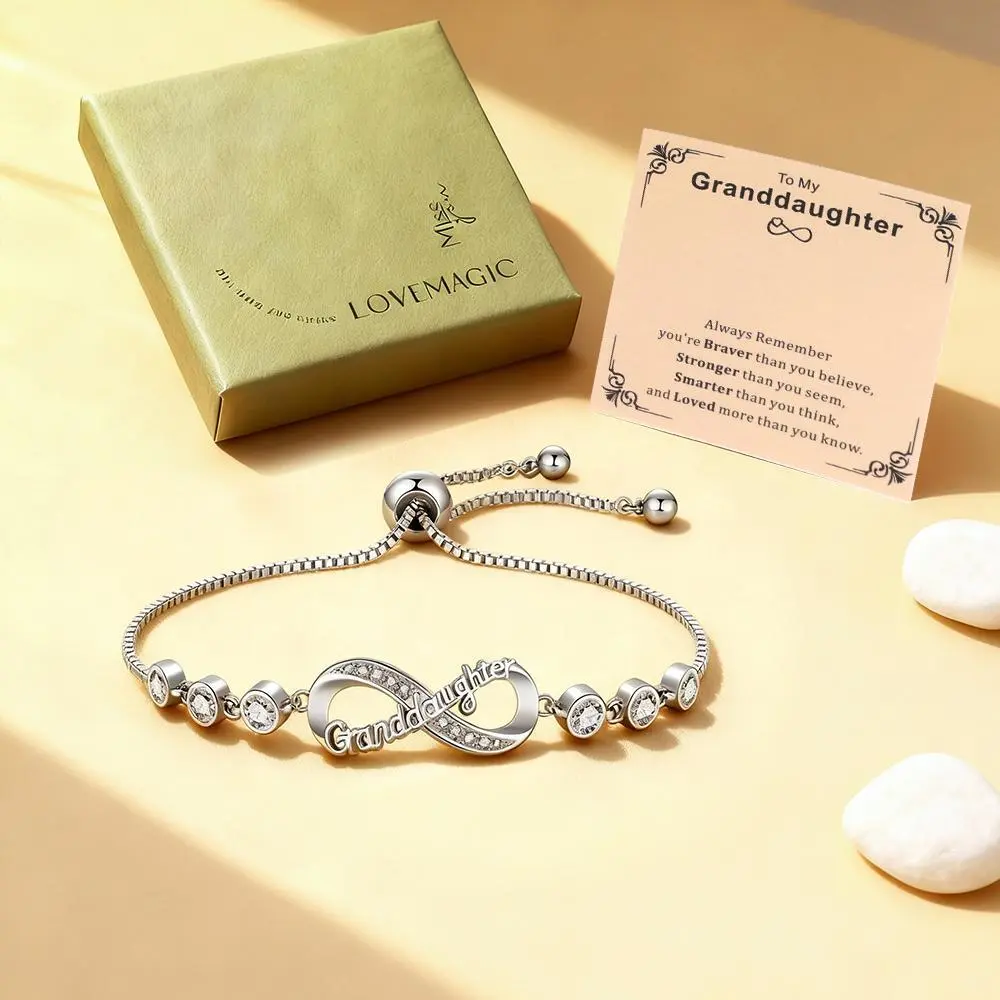 PolarEve Elegant Female Timeless Infinity Bracelet - 10.6 In / 27 Cm Adjustable Link Jewelry with Cubic Zirconia, Perfect Birthday Gift for Granddaughter or Daughter