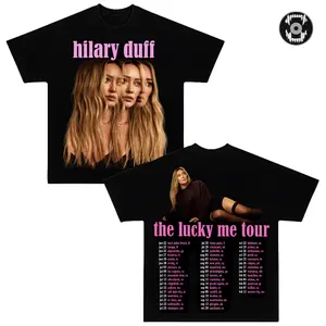HilaryDuff Lucky Me Tour Double Sided Graphic Tee, Vintage Pop Singer Tour T-Shirt, Concert Fan Merch, Heavyweight Cotton Oversized Streetwear, Retro Music Gift Tee