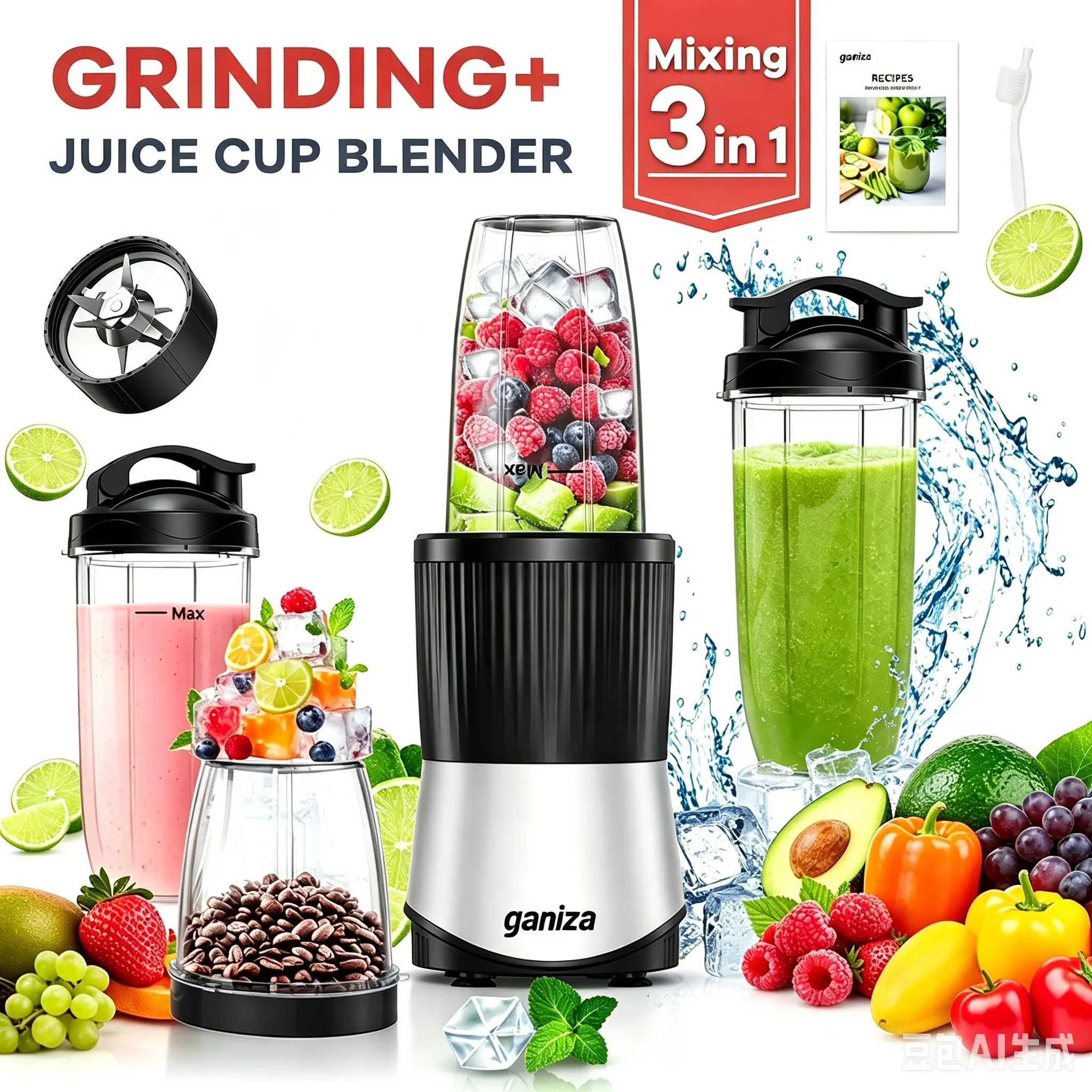 Ganiza professional smoothie blender 900W motor 25000 rpm suitable for frozen fruits and ice multi-functional countertop blender dishwasher safe food processor similar to Juicer Machine Blade for Smoothies Juices & More,home essentials