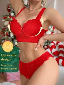 Women's Lace Underwear Set Lingerie, Push-Up No Steel Cup Everyday Bra + Panties, Comfortable Wrap Design, Fit, Valentine's Day Gift, All Seasons