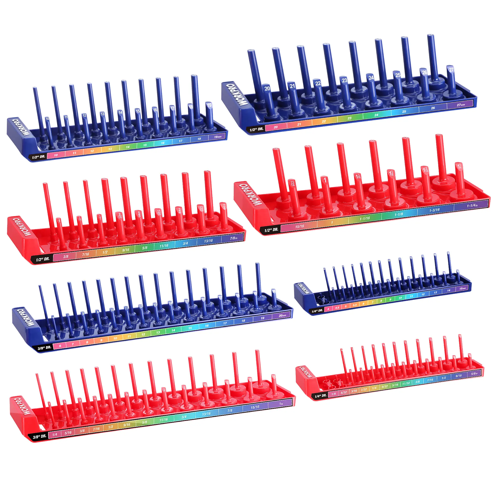 #BacktoSchool WORKPRO Socket Organizer Set, 1/4" 3/8" 1/2" Drive Socket Holder | Fits Impact Sockets, Metric & SAE Socket Trays, Holds Sockets, Large Capacity, Clear Size Identification