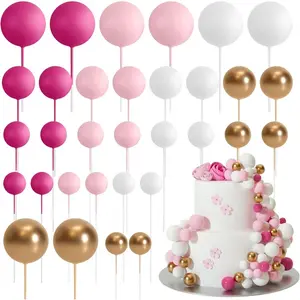 32Pcs Pink Gold Ball Cake Topper Decorations, Mini Balloons Cake Topper Sticks  for Wedding Party Birthday Cake Decorating