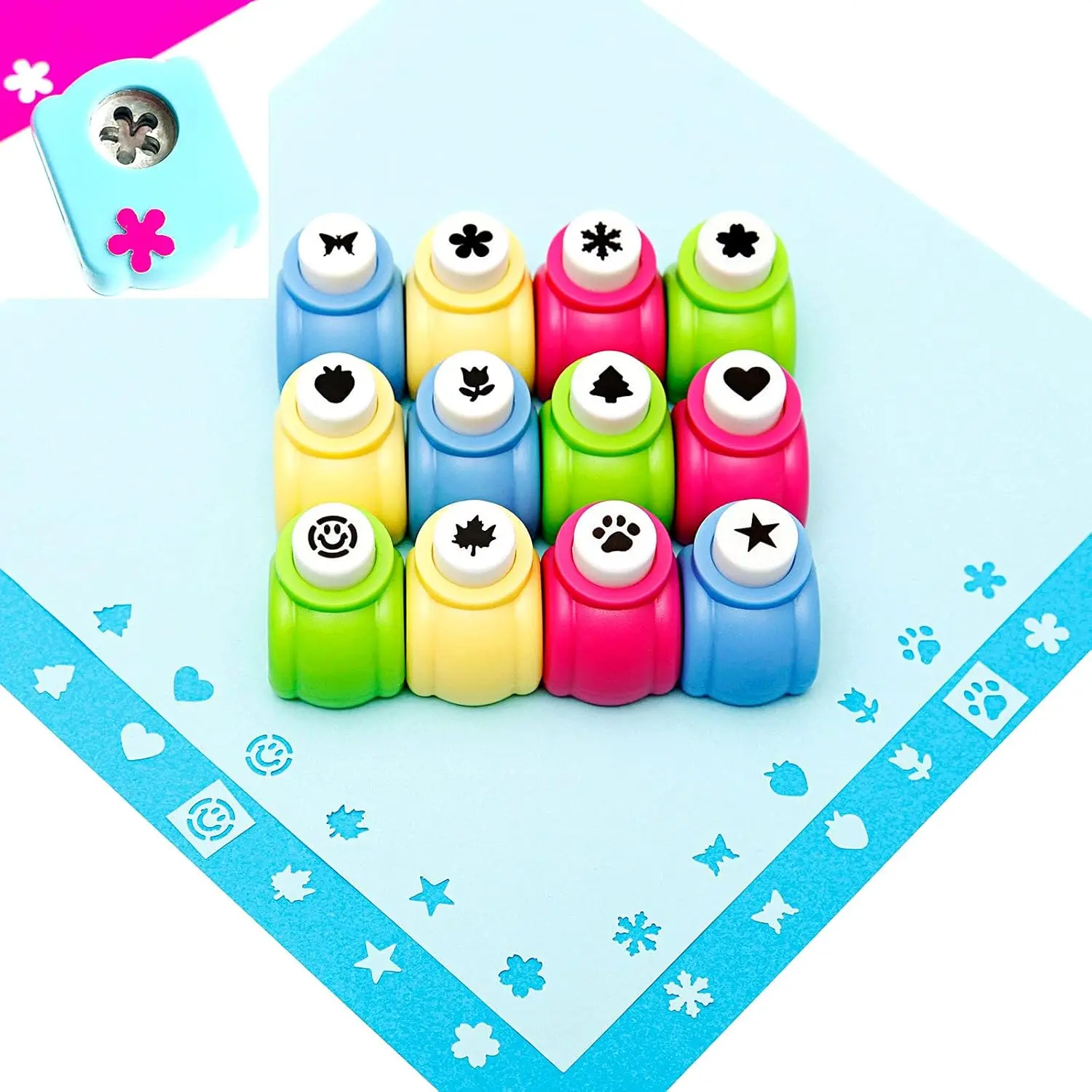 12 count Craft Hole Punch Shapes Set,Small Paper Puncher for ,Single Crafting Scrapbook Punches,,Butterfly,Leaf,Christmas Tree.Heart,Tag  Cards Mini   Arts crafts Punchers Supplies