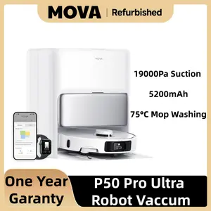 P50 Pro Ultra Refurbished B2 Robot Vacuum And Mop, 19, 000Pa Suction with Anti-Tangle Brush, Removable And Liftable Mop for Carpet And Floor, 167 Degree Mop And Washboard Self Drying And Cleaning, Auto Empty And Refill White