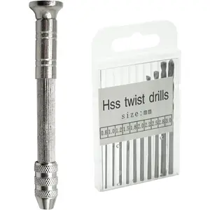 Manual Craft Drill,Hand Drill with 10 count Small Drill Bits (0.8mm-3.0mm),for  Making,Small Hand Drill for ,Rotary Tools for ,,Plastic,Miniature-Silvery