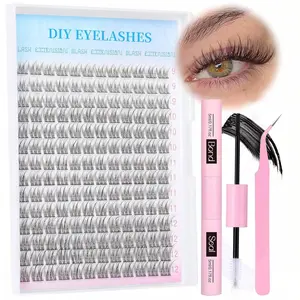 168 Piece Natural Eyelash Extension Kit, Lightweight Dense Lashes, Individual Cluster Lash, Includes Glue & Tweezers, Perfect for Beginners, Travel, Wedding, Party