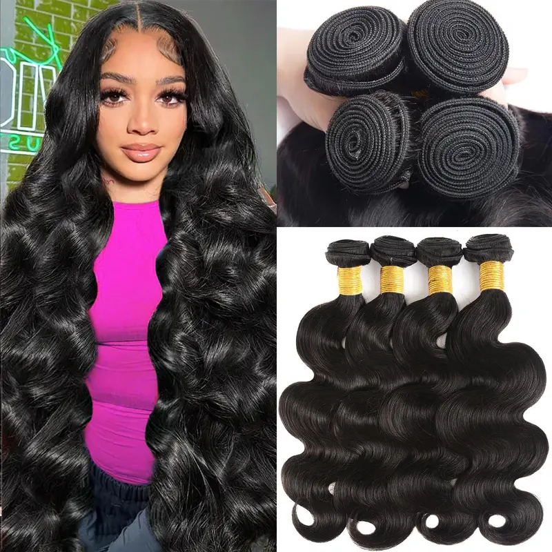 [Limited Time Deal] Vinisay 12A Premium Virgin Hair Bundles - 4 Bundles of 100% Unprocessed Brazilian Human Hair Extensions, 20/22/24/26 in Body Wave/Straight, Natural Black Quick Weave #Summerwins #Clearance, Body Wave Extensions