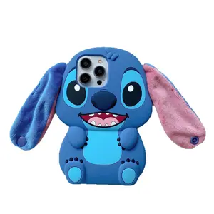 Disney 3D Stitch Plush Ears Phone Case with Carrying Handle for Kids Cute Character Design Protective Cover Soft Plush Material Easy to Use