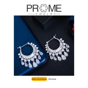 (CE014)Water Drop Tassel Earrings 5A Zircon, Elegant and Charming, Sparkling Design, Perfect Gift for Women