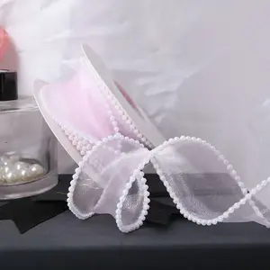 4cm Fish Tail Satin Ribbon with Pearl Trim, DIY Wedding Packaging Tape, Valentine's Day Gift Box Wrap, Floral Art Decorations